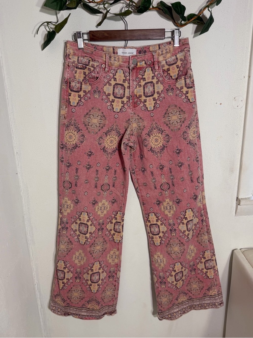 Dear John Pink and Cream Patterned Wide-Leg Jeans